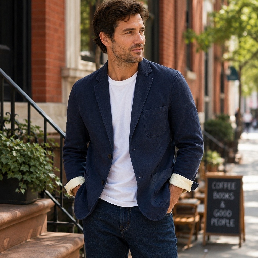 Alex Mill Blazer Mens S Navy Cotton Linen Unstructured Patch Pocket 2 Button